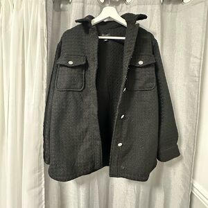 New Look Black Textured Button-Front Shacket